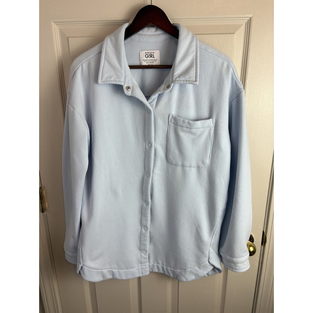 Athleta Girl Shacket Kids XXL/16 Light Blue Excellent Fleece Snap Front Jacket